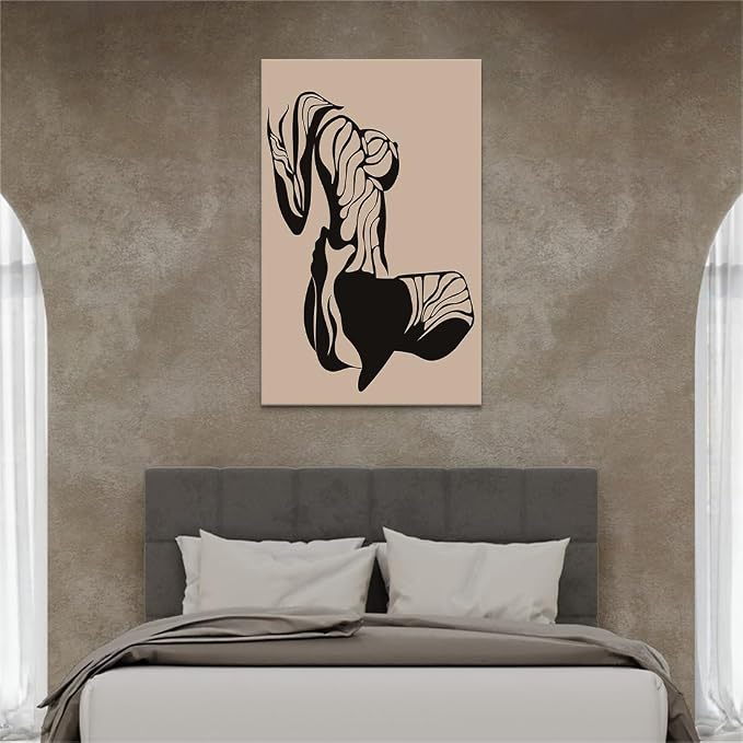 Yeesjoee Large Abstract Sexy Line Wall Art, Female Body Outline Canvas Prints, Minimalist Modern Elegant Nude Decor, Woman Portrait Pictures for Living Room Bedroom Home Decoration, 28x44 in Framed