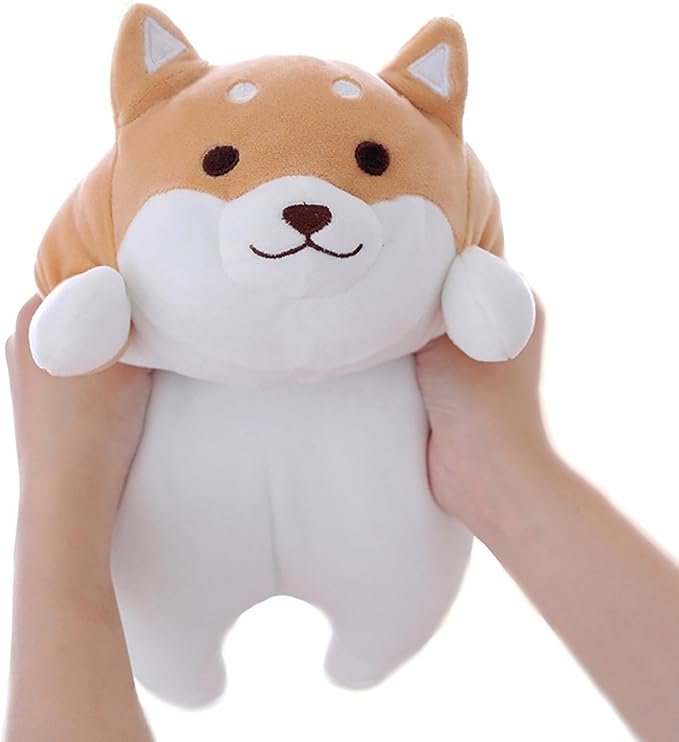 Shiba Inu Dog Plush Pillow, Cute Corgi Akita Stuffed Animals Doll Toy Gifts for Valentine's Gift, Christmas,Sofa Chair, Brown Round Eye, 15"