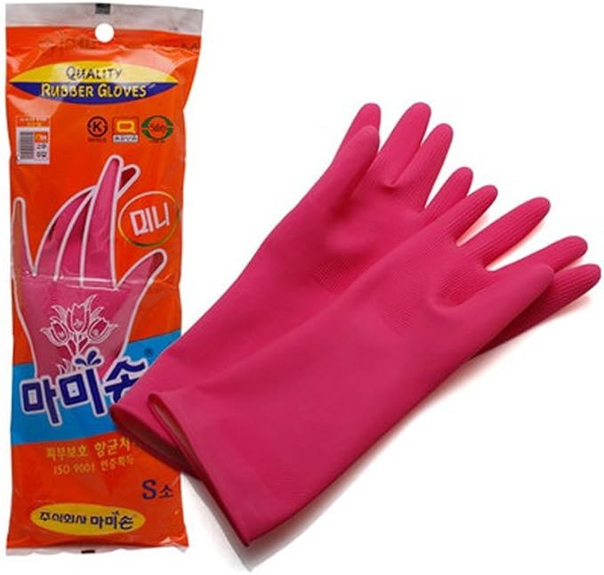 Mamison Korean Rubber Dishwashing Gloves, Kitchen, 5 Pairs, Small | Korean natural latex, long cuff, thick and durable, textured non-slip grip, for dishwashing and kitchen cleaning