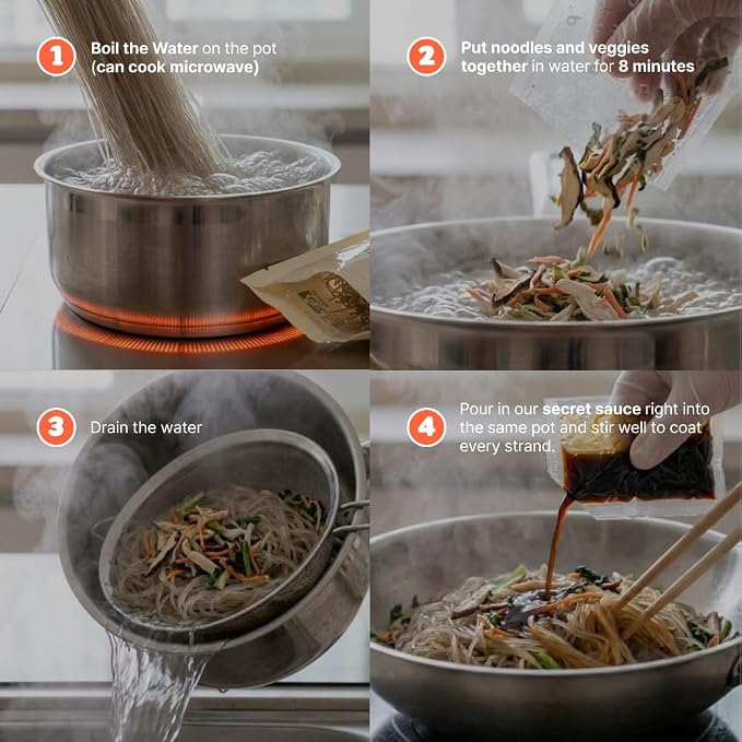 Chaego Japchae Korean Glass Noodles Stir-Frying Vegan Asian Prepared Meals Self Heating Instant 2 serving