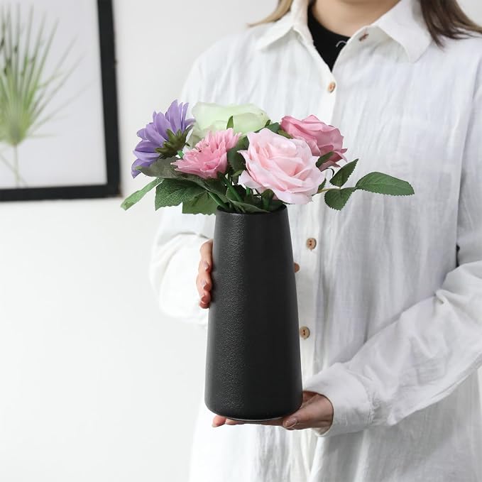 Simple Boho Ceramic Flower Vase for Home Decor (Matte Black,Super Big) | 10'' Modern Vase for Flower Plant Pampas Grass, Fit for Table Shelf Centerpieces, Living Room Kitchen Bedroom Wedding Gift