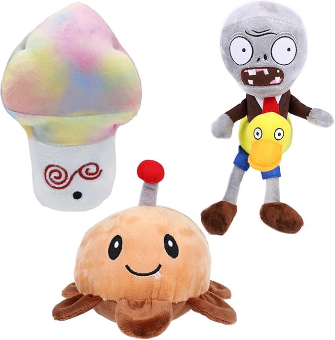 JHESAO 3 PCS Plants and Zombies Plush Duck Zombies Toys Potato Mine PVZ Plushies1 2 Stuffed Soft Doll Colorful Mushroom Plush Toy New