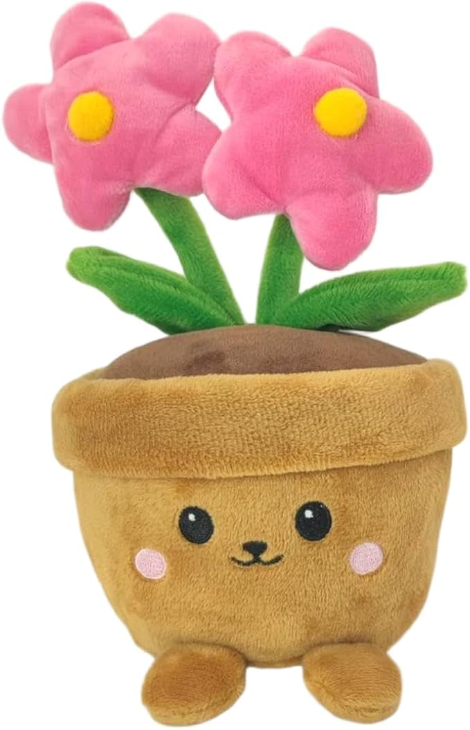 Stuffed Plant Plush Toy, Happy Face Flower Plushies Plant Pillow Decorationr with Natural Scent, Adorable Stuffed Flower for Christmas Horror Plush Halloween(2 Pink Fowers)