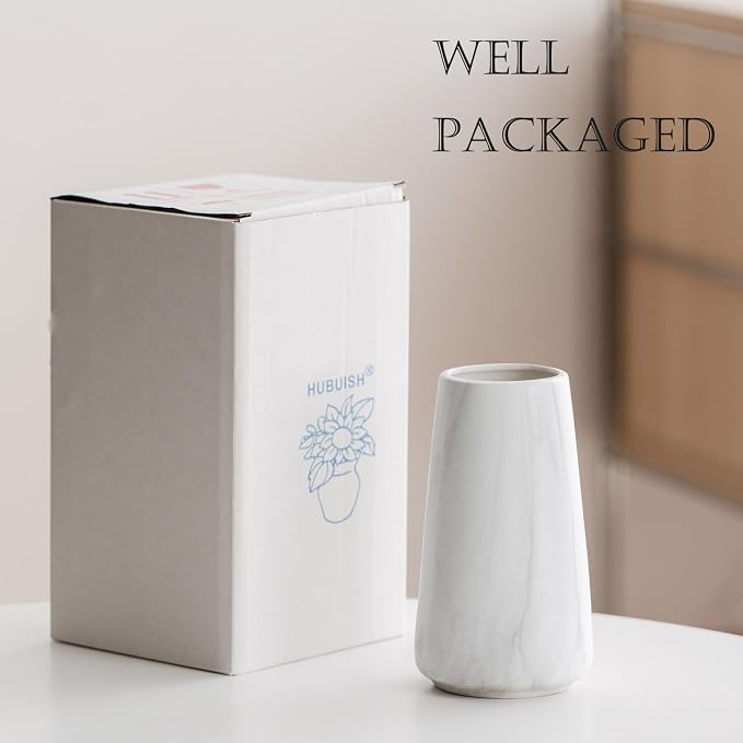 Simple Boho Ceramic Flower Vase for Home Decor (Marble White,Small) | 6'' Modern Farmhouse Vase for Flower Plant Pampas Grass, Fit for Table Shelf Centerpieces, Living Room Kitchen Wedding Gift