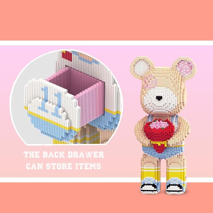 DAHONPA Flower Love Bear Micro Building Blocks Set (7880 Pieces), Animal with Storage Drawer, Gift for Adults and Kids