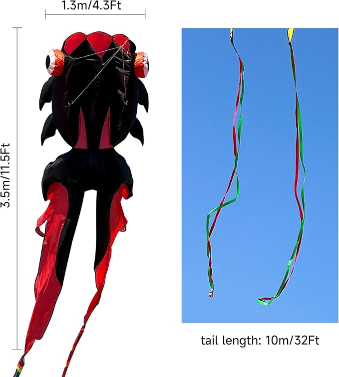 43ft Large Kites for Adults,3D Goldfish Frameless Soft Umbrella Giant Flying Kites,Easy to Fly with 330Ft Kite String in Beach and Amusement Parks-Ages 12+