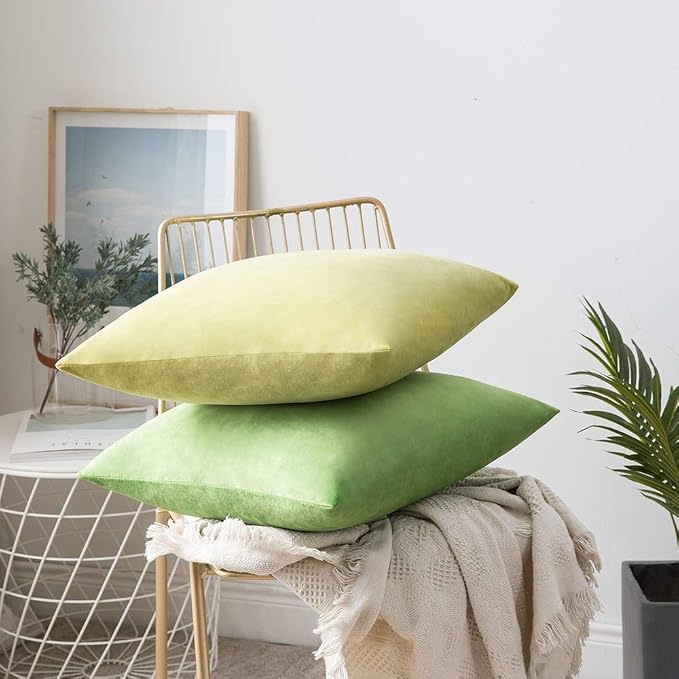 MIULEE Velvet Throw Pillow Covers 18x18 Inch Pack of 2 Lime Green | Soft Solid Decorative Pillow Covers, Modern Luxury Home Decor, for Couch Chair Sofa Bedroom Livingroom