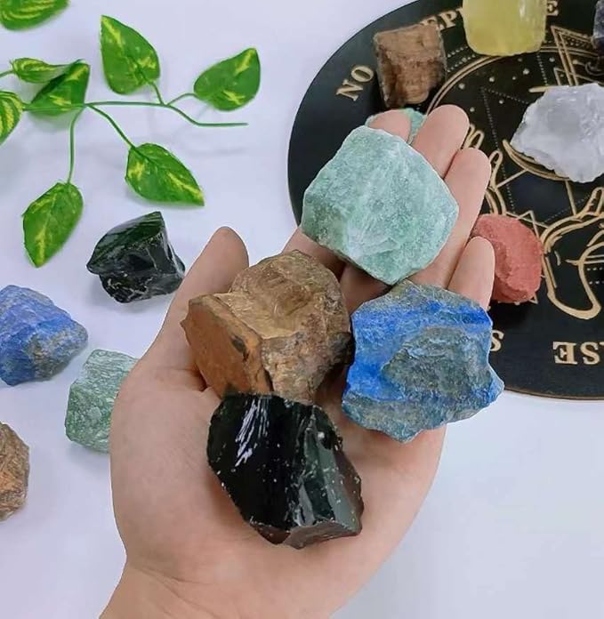 LAIDANLA Bulk Mixed Stone Set 2" Large Raw Crystals Lapis Lazuli Obsidian Natural Rough Stones Crystals Healing Gemstones for Reiki Healing Tumbling Rocks 4PCS 0.55lb