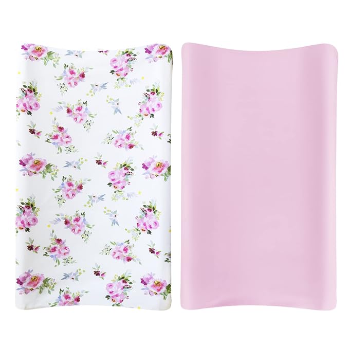 Changing Pad Cover for Girls 2 Pack, Lovely Print Soft Diaper Change Table Sheets, Fit 32"x16" Contoured Pad, Comfy Cozy 2-Pack Cradle Sheets,Floral