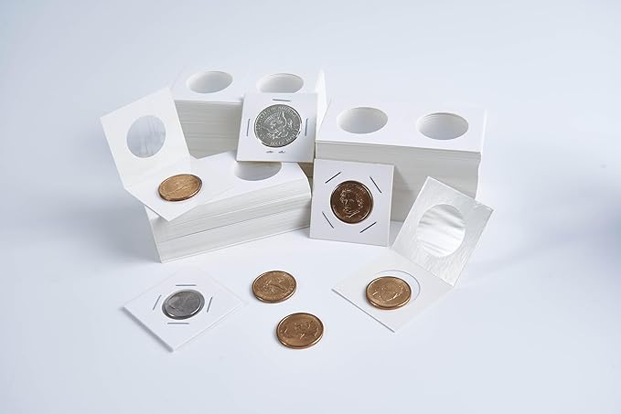 Boen 600PCS Coin Flips in 6 Sizes Cardboard Coin Holders for Colletors 2x2 inch Coin Cardboard Coin Flips for Coin Collection (Coin Flips 6-600pcs)