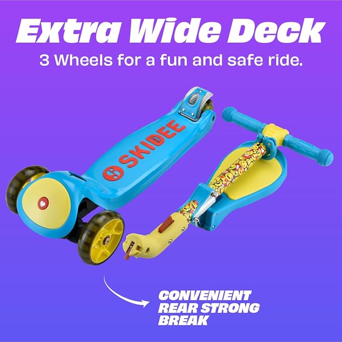 SKIDEE Kick Scooter for Kids Foldable 3 Wheel Scooter with Lean-to-Steer, Adjustable Height, Removable Seat & LED Light Wheels | Toddler Scooter Up to 12 Year Old Boys/Girls