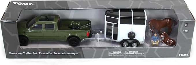 Agriculture 1/32 Green Pickup Truck with Horse Trailer & Figures 47599