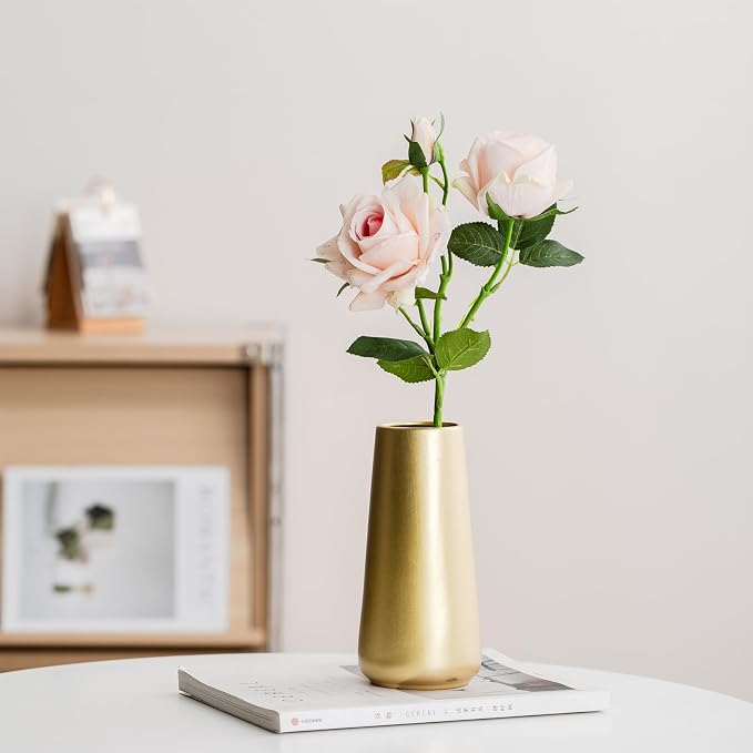 Simple Boho Ceramic Flower Vase for Home Decor (Light Gold,Big) | 8'' Modern Vase for Flower Plant Pampas Grass, Fit for Table Shelf Centerpieces, Living Room Kitchen Bedroom Wedding Gift