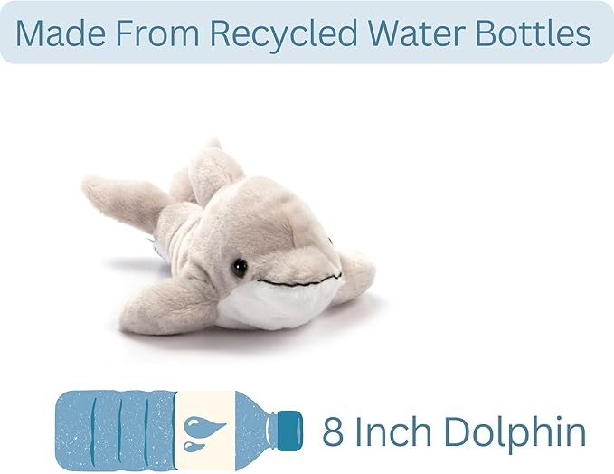 The Petting Zoo Dolphin Stuffed Animal Plushie, Gifts for Kids, Scoopz Sealife Animals, Grey Dolphin Plush Toy, 8 inches