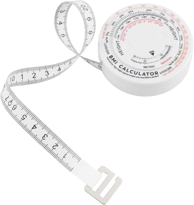 Retractable BMI Body Mass Index Tape Measure 150cm, Push-Button Locking Diet Calculator for Waist Chest Hip Thigh, Plastic Measuring Tool
