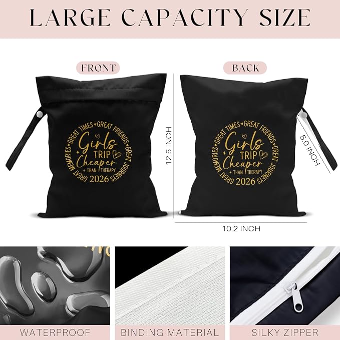 Girls Trip Gifts Wet Dry Bag, Beach Bag Wet Bag Favors, for Swimsuit Toiletry Travel Essentials For Women Aloha Bags, Beach Travel Gym Laundry bags for Dirty Diaper Swimsuit Gifts (Black)