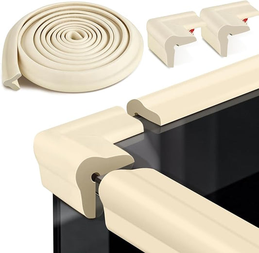Edge Protectors, Baby Proof Corners and Edges Safety Bumpers Desk Edge Cushion, 13 ft with 8 Pcs Foam Corner Protectors for Table, Fireplace, Cabinet, Stair, Furniture, Off White