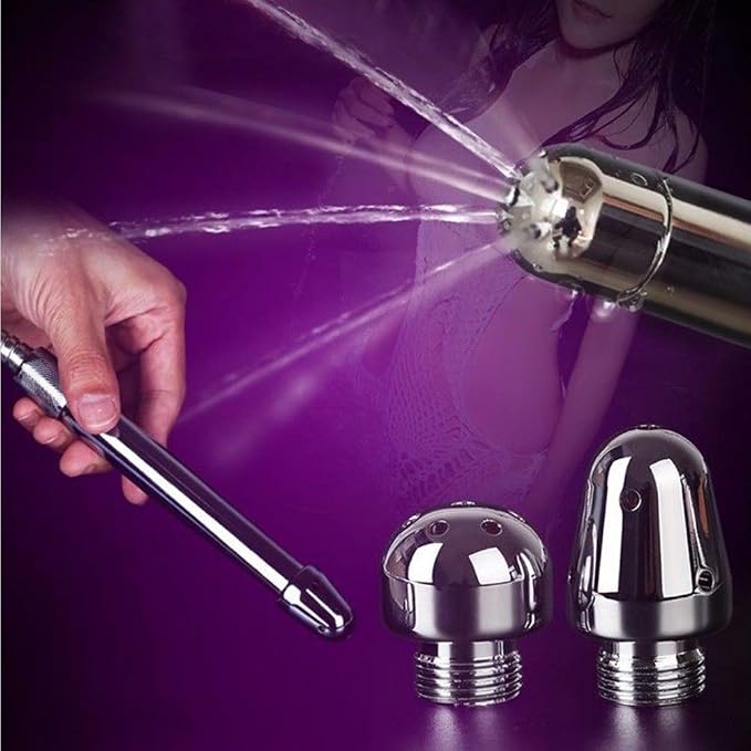 Aluminium 3 Shower Heads Water Nozzle Anal Douche Vaginal Cleaning Kit + Velvet Carry Bag