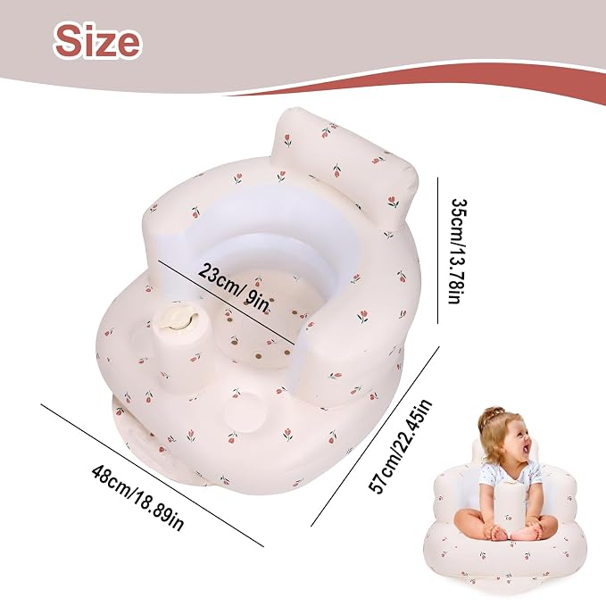AirSwim Inflatable Baby Chair, Inflatable Baby Seat for Babies 3 Months and Up, Summer Blow Up Chair with Built in Air Pump, Infant Floor Seats for Learning to Sit, Palying, Camping, Tulip