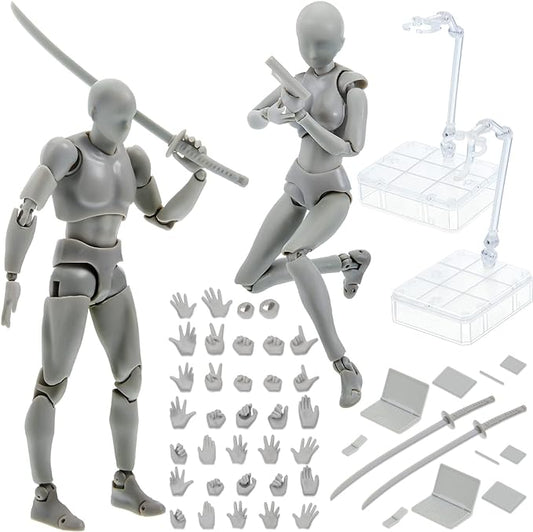 Yookeer Body Set, Drawing Action Figures Female and Male PVC Drawing Doll Human Model Figure with Joints for Artists(Gray)