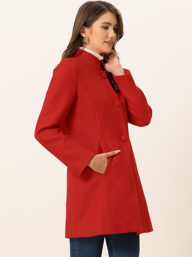 Allegra K Women's Winter Overcoat Mid-Long Stand Collar Single Breasted Coat Outerwear