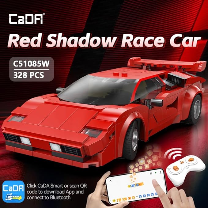 CaDA C51085W Red Shadow Sports Car Building Block Model, 1:20 Scale, 328 Precision Assembled Pieces, Programmable Original High-Performance Supercar Collectible Model