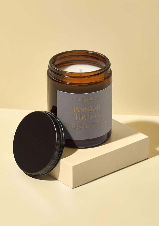 Osmology Persian Thyme Aromatherapy Candle – Thyme, Neroli & Oudh Scented Candle, Plant-Based Wax in Amber Apothecary Jar, 7 oz, 50 Hour Burn Time, Exotic & Woody Candle