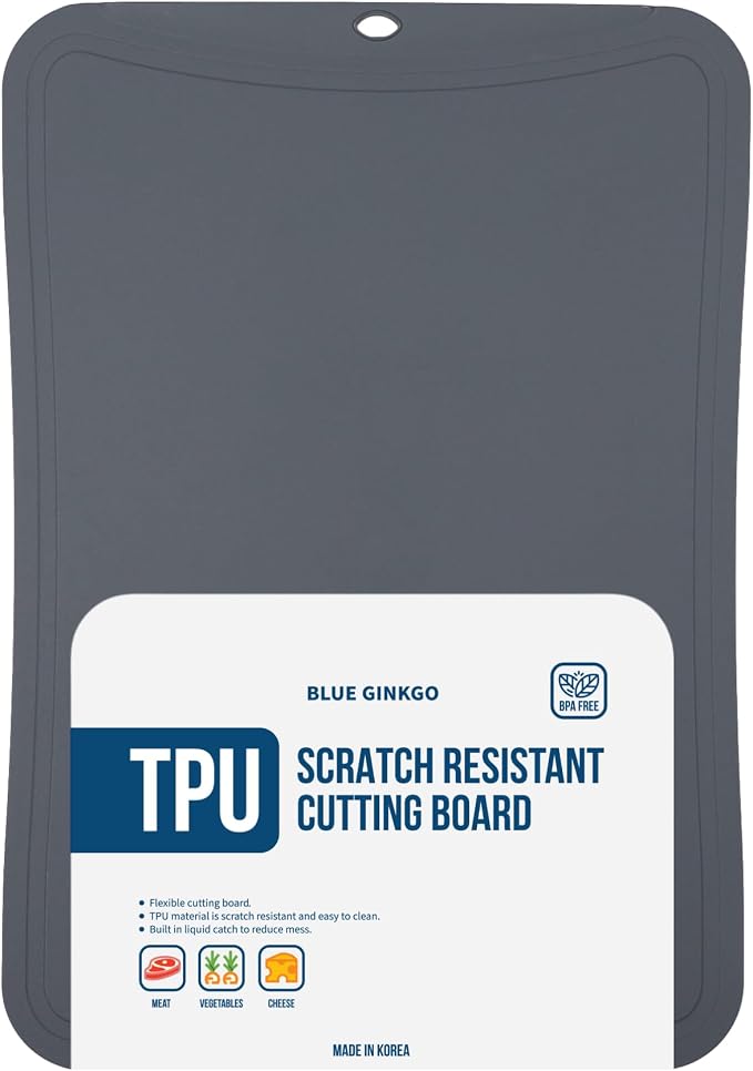 Blue Ginkgo TPU Cutting Board, Medium, Made in Korea, Dark Gray | Gentle on Knife Edges. Flexible and Durable.