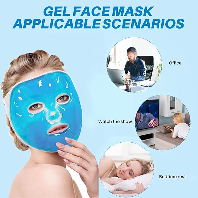 SportEmblema Ice Face Mask - Cooling Gel Face Mask for Puffy Eyes & Headache Relief, Hot Cold Therapy Compress for Facial Skincare, Post Laser Treatment, Sinus Pressure & Migraine, Reusable