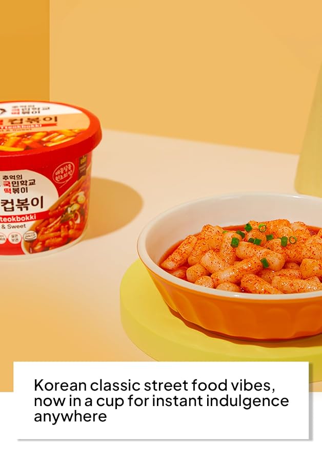 Korean Food Instant Cup Tteokbokki, Hot & Spicy, Halal, Rice Cakes, 4 Pack | Microwave-ready Korean rice cakes with spicy sauce in convenient single-serve cups