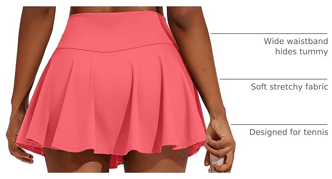 PINSPARK Womens Tennis Skirt 14" Pleated Athletic Golf Skorts with Pockets | High Waist, Tummy Control, Mini, Breathable, Lightweight, Soft, Built in Shorts, Pickleball, Casual