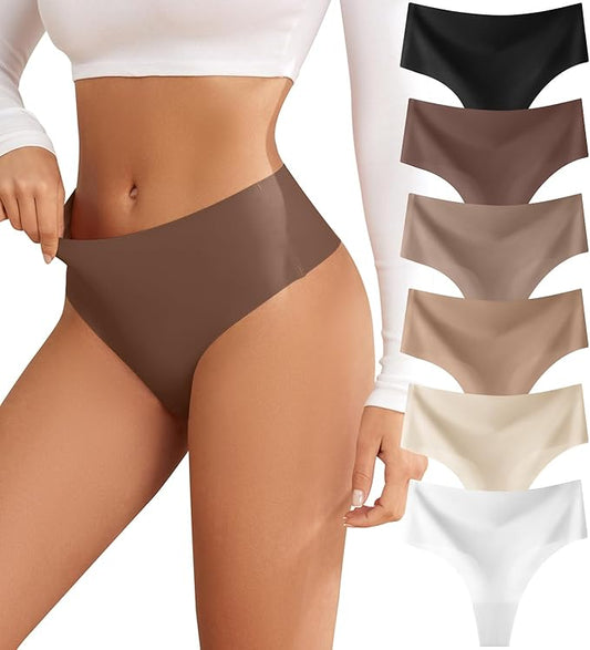 oshkang Thongs for Womens High Waisted Seamless for Women Underwear Sexy Breathable Panties 6 Pack