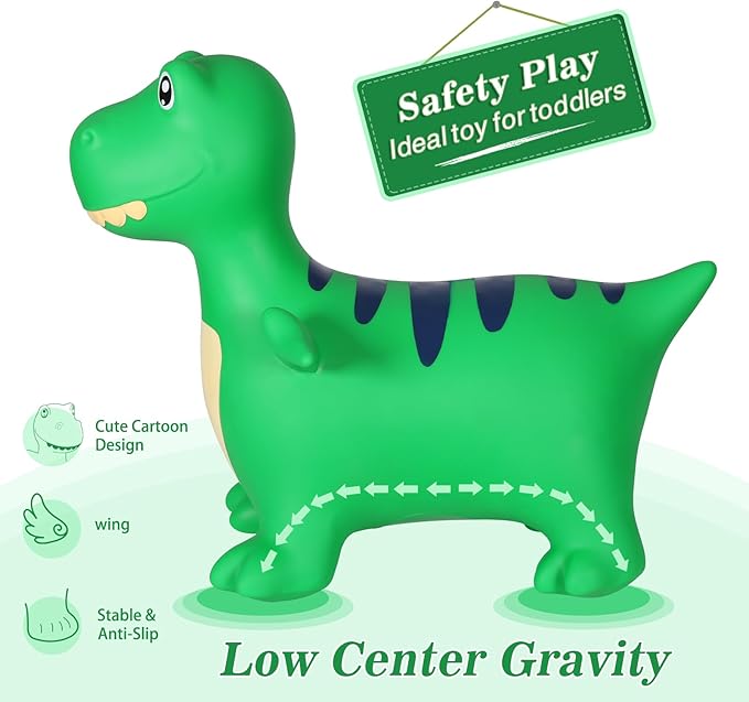INPANY Bouncy Horse, Dinosaur Hopper Toys for 2 Year Old Boy, Toddlers Bouncing Animal, Inflatable Hopping Buddies for Kids, Ride on Rubber Bouncer, Indoor Outdoor Birthday Gifts Toy for 3 4 Yr Girl