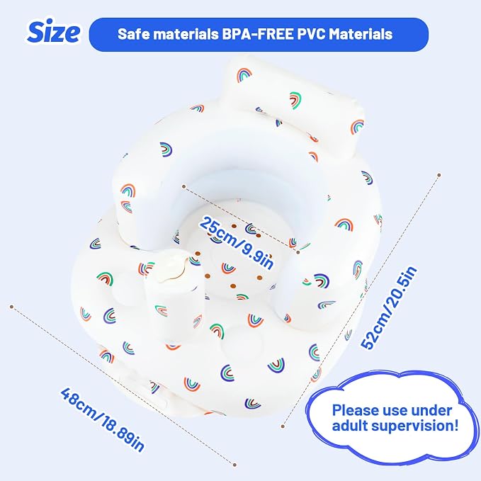 AirSwim Inflatable Baby Chair, Baby Inflatable Seat for Babies 3 Months and Up Summer Inflatable Baby Seat for Sitting Up, Blow Up Baby Floor Seat with Built in Air Pump, Rainbow