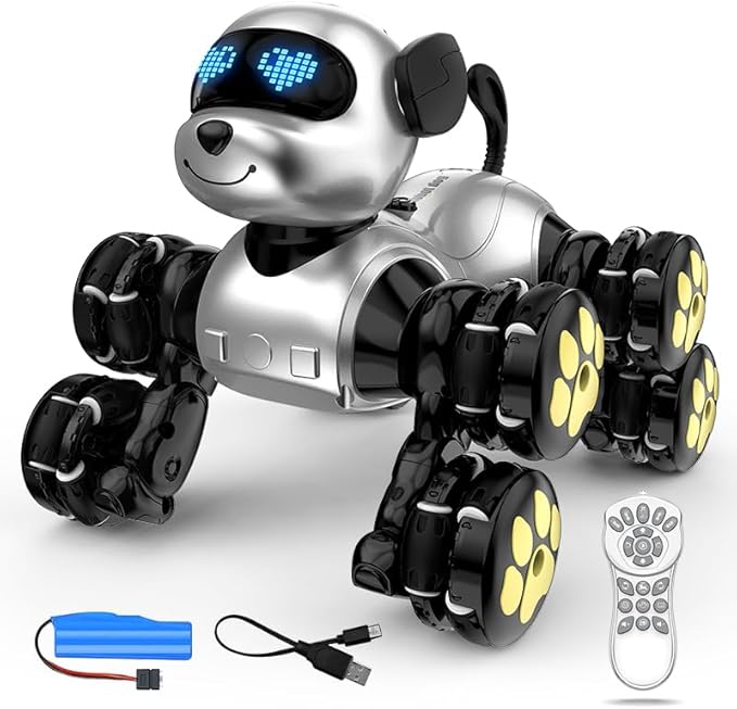 8WD Stunt RC Car Robot Dog Toys, 2.4GHz Remote Control Car Dog Toys with LED Eyes, Smart Interactive Programmable Robot Gift for Kids Age 3 4 5 6 7 8 Year Old