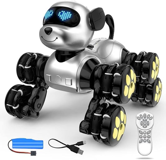 8WD Stunt RC Car Robot Dog Toys, 2.4GHz Remote Control Car Dog Toys with LED Eyes, Smart Interactive Programmable Robot Gift for Kids Age 3 4 5 6 7 8 Year Old