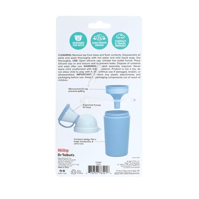 Nuby Travel Potty Urinal for Boys - Leak-Proof Portable Potty for Toilet Training - Toddler Travel Essential