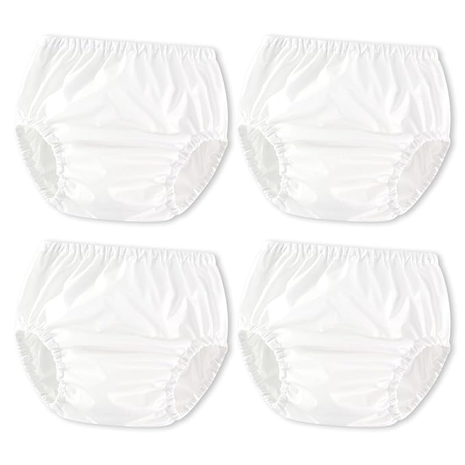 Joyo roy White Diaper Covers for Girls Plastic Underwear for Potty Training Swim Diaper Covers for Toddlers 4Pcs Rubber Training Pants for Toddlers Waterproof Plastic Pants for Toddler Boys 1T