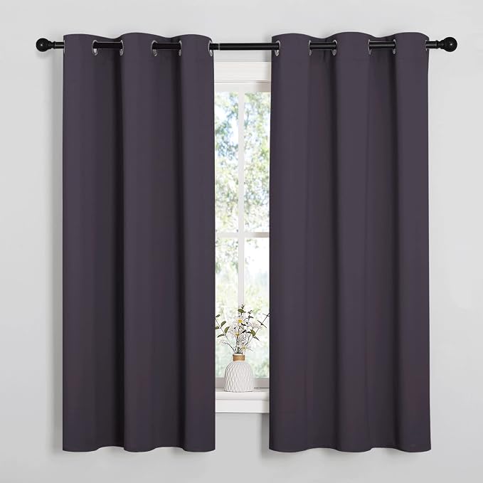 NICETOWN Greyish Purple Blackout Curtains 63 inches Length for Kitchen, 2 Panels, 34" Wide, Thermal Insulated Decoration Drapes for Small Window