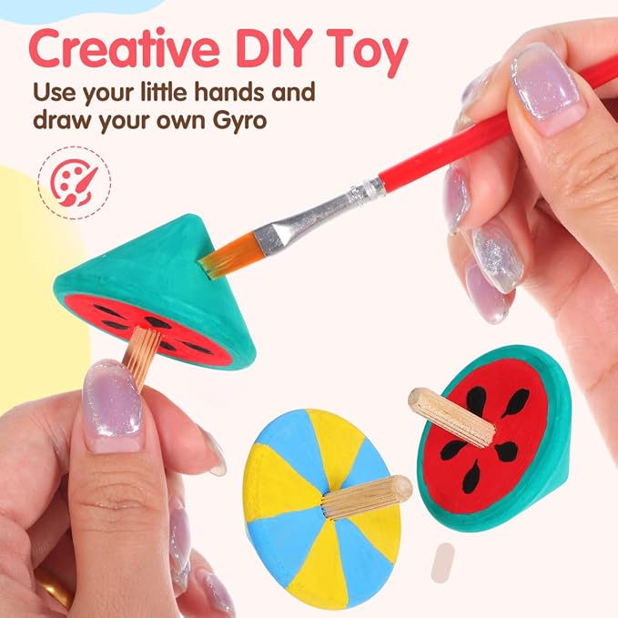 NUOBESTY 12Pcs Wood Spinning Tops, DIY Blank Painting Gyroscope Toy for Kids Art Crafts, Unfinished Hand Painted Spin Top Bulk for Classroom, Party Favors, Kindergarten Education