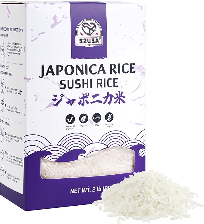 52USA Sushi Rice 2 Pound (32 Ounce), Premium Short Grain Rice, White Sticky Rice for Sushi and Japanese Food, Gluten-Free, Vegan