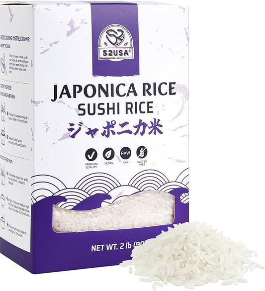 52USA Sushi Rice 2 Pound (32 Ounce), Premium Short Grain Rice, White Sticky Rice for Sushi and Japanese Food, Gluten-Free, Vegan