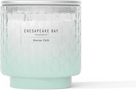 Chesapeake Bay, 11oz Marine Drift Scented Candle, Mood Evoking Fragrance, Textured Sea Glass-Inspired Jar, Premium Soy Blend Wax with Essential Oils, Coastal Fragrance for Home Décor or Gifting