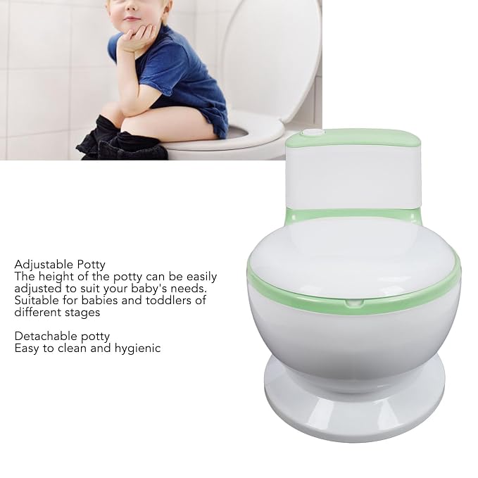 Adjustable Portable Kids Potty Training Seat, Ergonomic and Safe Children's Toilet with Removable Potty Pot, Comfortable Non Slip Design for Home and Travel(Green)
