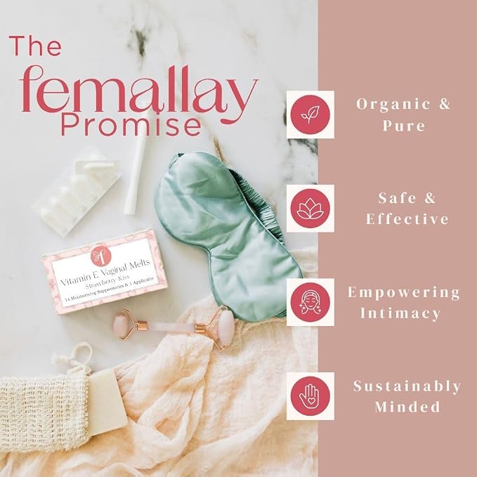 Femallay Organic Vitamin E Vaginal Melts – Feminine Moisture, Comfort & Hydration – Strawberry Kiss, 1-Pack
