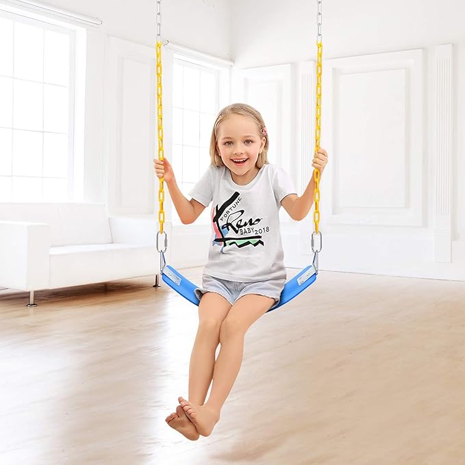 AGPTEK 2 Packs Swing Sets, Seat with 66 Inch Anti-Rust Chains Thermoplastic Coated, Support 250lb, Cushion Accessories Replacement with Snap Hooks for Outdoors, Playground, Jungle Gym (Blue)