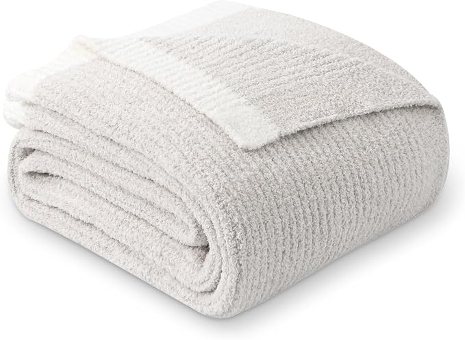 MH MYLUNE HOME Ultra Soft Ribbed Throw Blanket Plush, Beige, 50"x60" | Reversible Fleece Throw Blanket, Comfy Fluffy Fuzzy Plush Blanket Throws for Couch Sofa Bed, Cozy Blankets for Women Gift