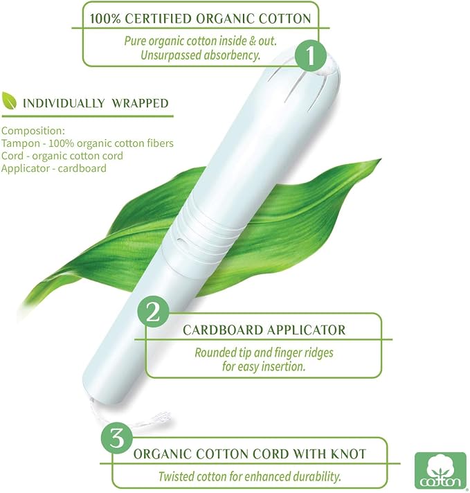 Organyc 100% Certified Organic Cotton Tampons, No Applicator, Free from Chlorine, Perfumes, Rayon, and Chemicals, Super + Super Plus, (32 Count)