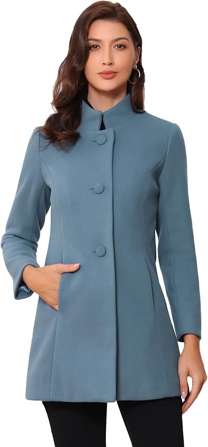 Allegra K Women's Winter Overcoat Mid-Long Stand Collar Single Breasted Coat Outerwear