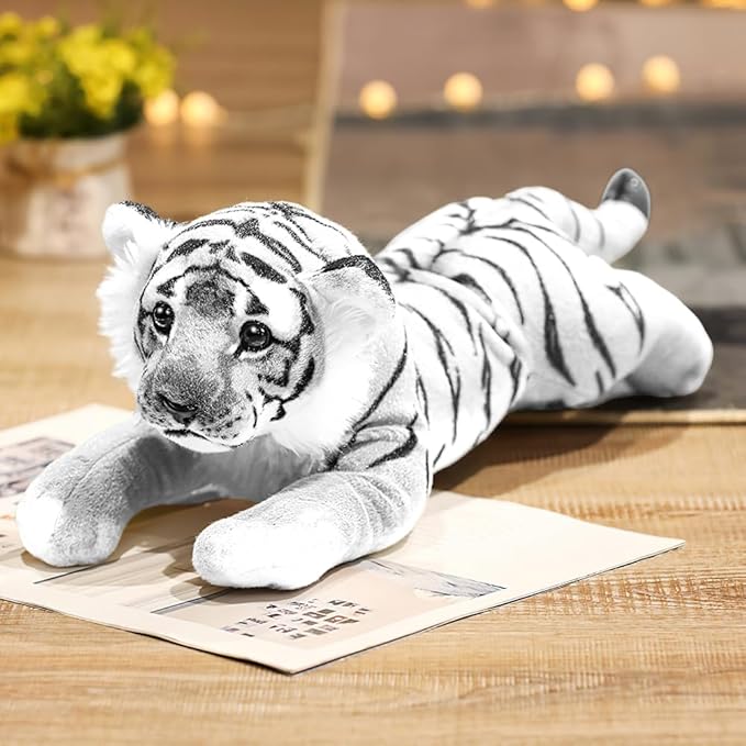 White Tiger Stuffed Animal 24" Giant Stuffed Tiger Plush Jungle Stuffed Animal Soft Plush Tiger Stuffy Cute Plushie Toys Realistic Birthday Gifts for Kids Boys